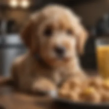 Goldendoodle puppy with balanced diet ingredients