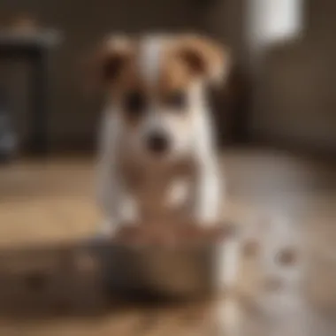 Puppy eating from a food bowl