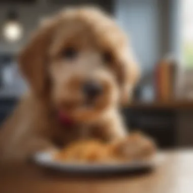 Goldendoodle puppy eating nutritious meal