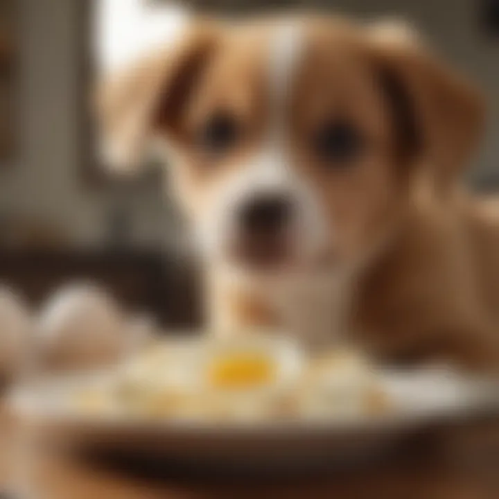 Illustration of a puppy enjoying a cooked egg meal