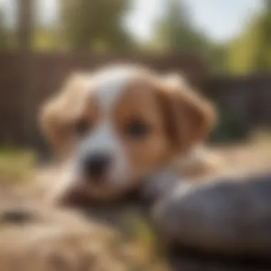 A puppy enjoying a peaceful outdoor nap in the sunshine