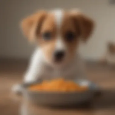 Puppy playing with food bowl