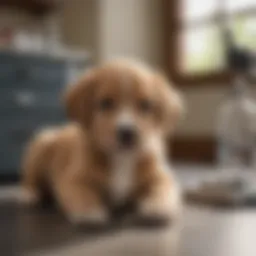 Puppy receiving first vaccination at veterinary clinic