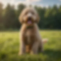 Charming Goldendoodle playing in a green field