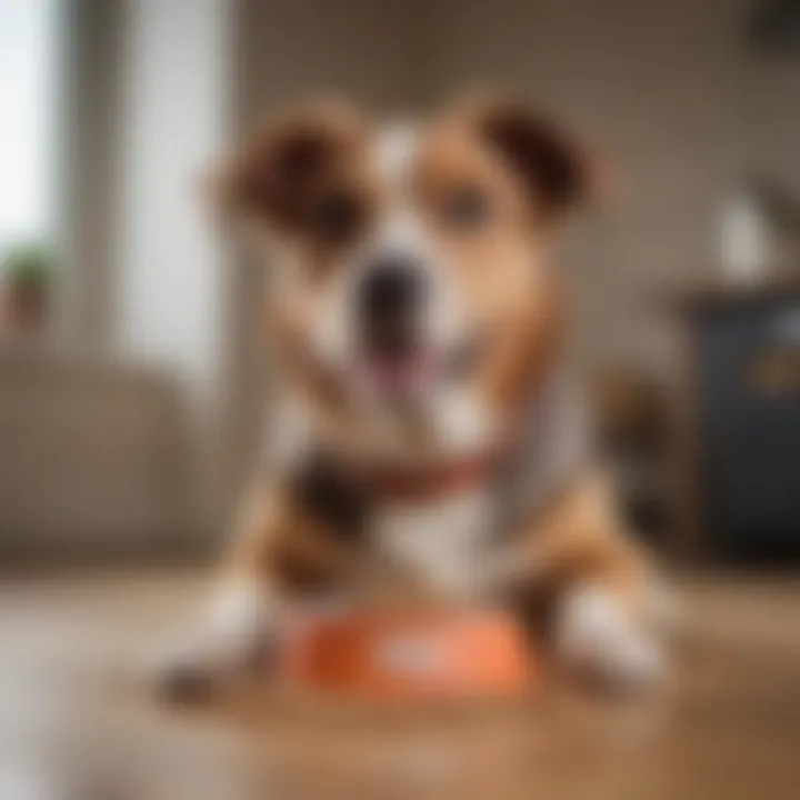 Illustration of a happy dog enjoying a bowl of hypoallergenic dry dog food