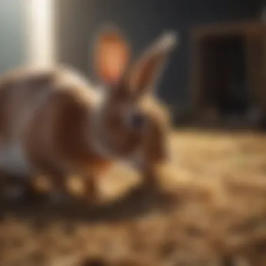 Healthy rabbit enjoying hay from a well-designed feeder.