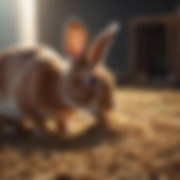 Healthy rabbit enjoying hay from a well-designed feeder.