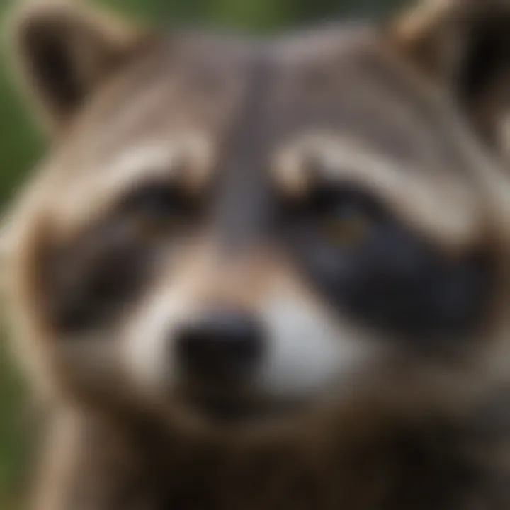 Close-up of a raccoon face with inquisitive eyes