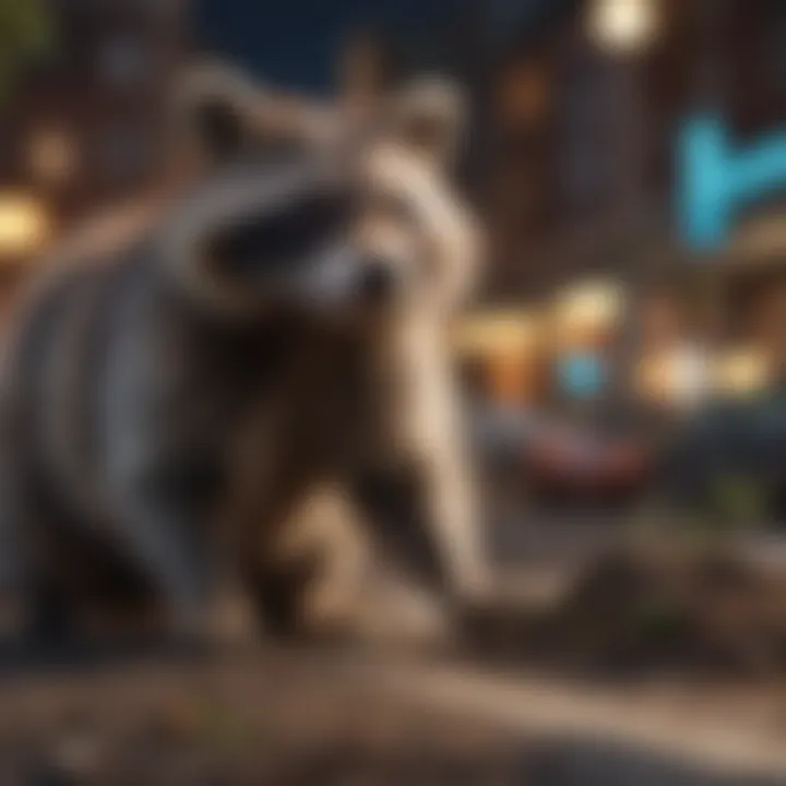 Raccoon interacting with its environment