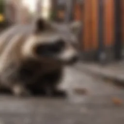 Raccoon in urban setting observing surroundings