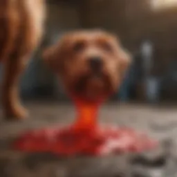 Vibrant red liquid in dog's poop