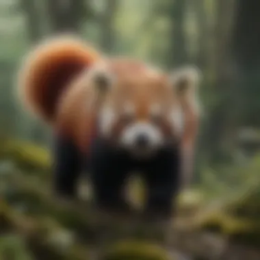 Red panda cautiously exploring its surroundings