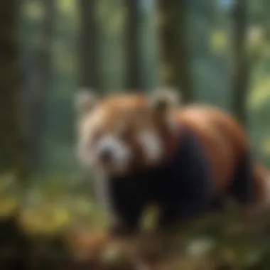 Red panda foraging for food in the forest