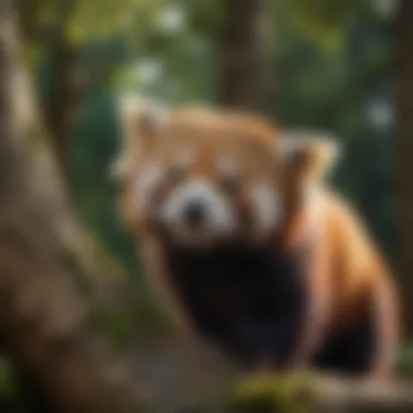 Red Panda Size Comparison Next to a Majestic Tree Trunk Red panda size comparison with a tree trunk