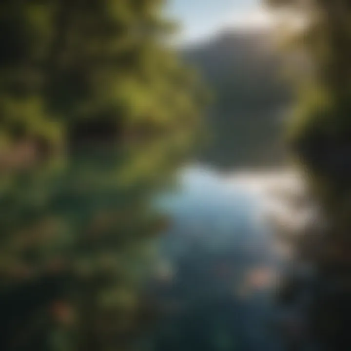 Reflection of vibrant foliage on the crystal-clear waters of a Kauai lake