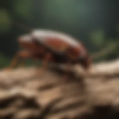 Regal Surinam Cockroach perched on a textured driftwood surface