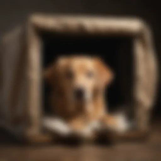 Retriever dog enjoying the comfort of kennel cover