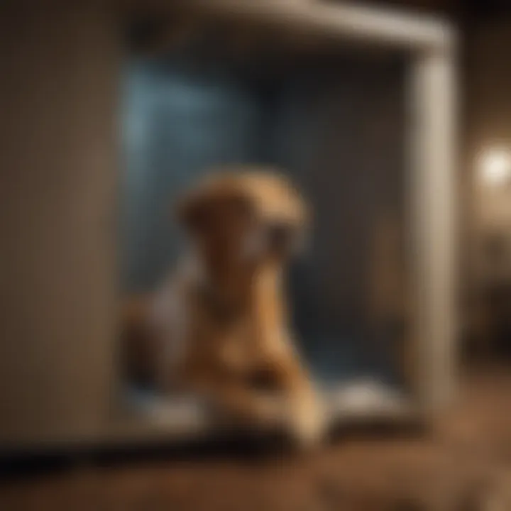 Retriever dog in a safe and sheltered kennel cover environment