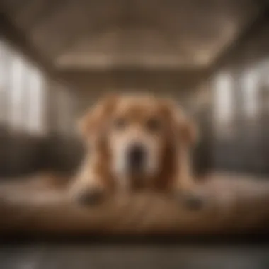 Retriever dog relaxing in a shaded kennel cover