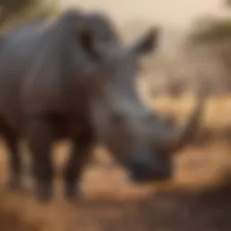 Rhino grazing in savannah