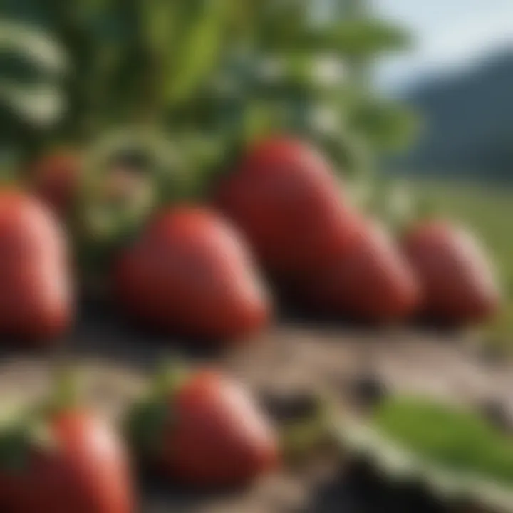 Close-up of ripe everbearing strawberries ready for harvest