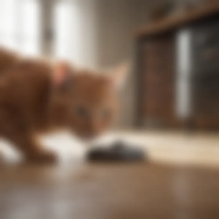 Cat owner vacuuming house to control fleas