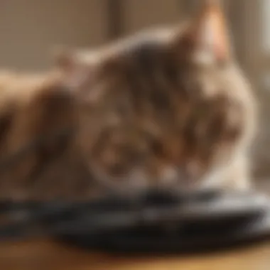 Satisfied cat lounging near untouched electrical cords