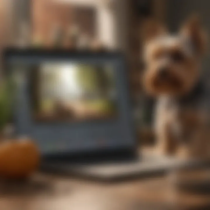 A pet owner researching dog food options on a laptop