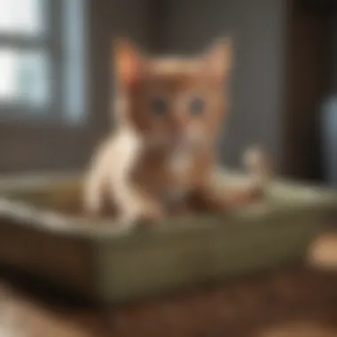 Kitten Familiarization with Litter A kitten exploring its litter box with fresh litter