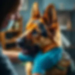 German Shepherd receiving flea treatment