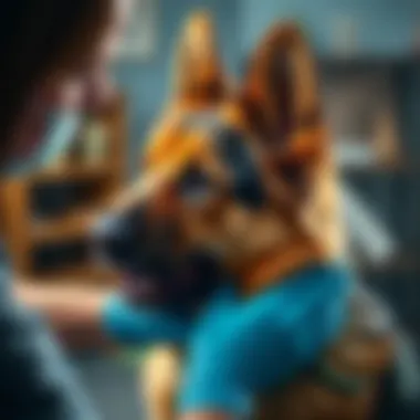 German Shepherd receiving flea treatment