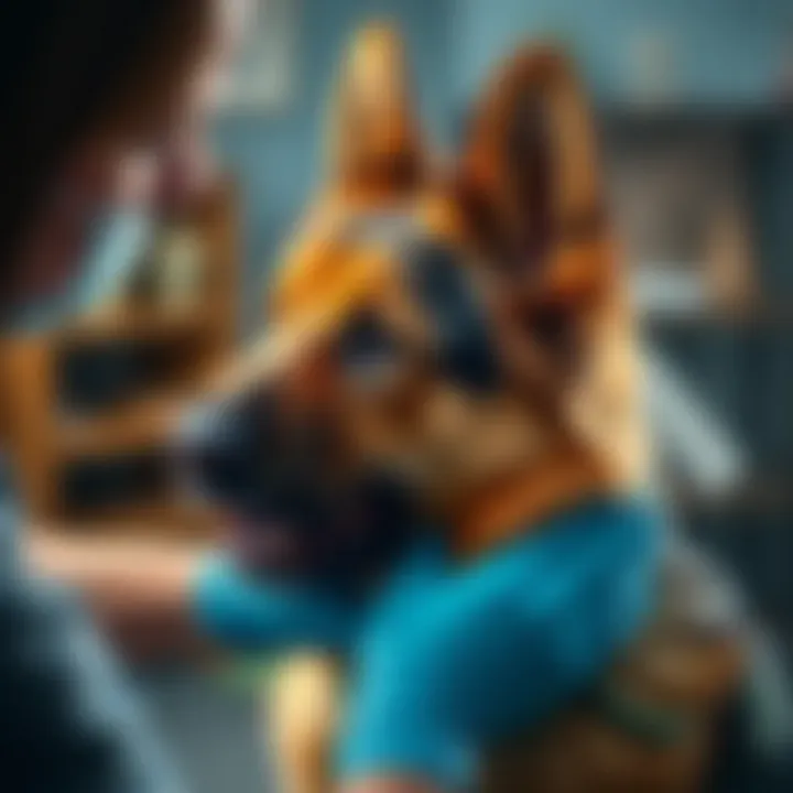 German Shepherd receiving flea treatment