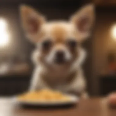 Senior Chihuahua happily eating specialized diet