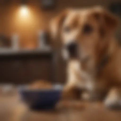 Senior dog with bowl of food