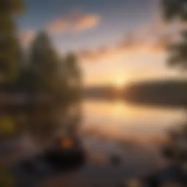 Tranquil Sunset at Lakeside Campground Sunset over serene lake at Indiana campground