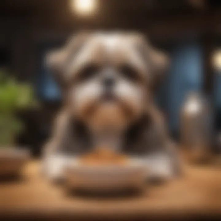 Shih Tzu enjoying a healthy meal in a stylish bowl