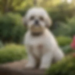 Elegant Shih Tzu Poodle hybrid sitting in a garden