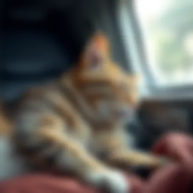 Cat at Ease During Transport A serene cat resting comfortably during travel