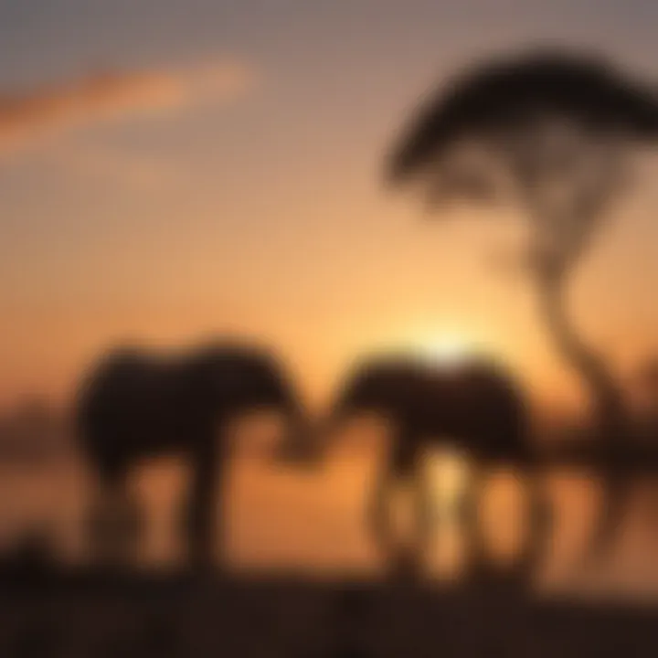 Silhouette of Elephants Against the Setting Sun