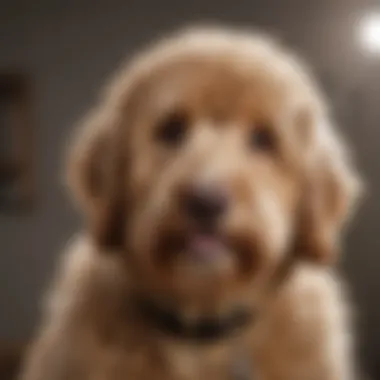 Small standard Goldendoodle enjoying a grooming session