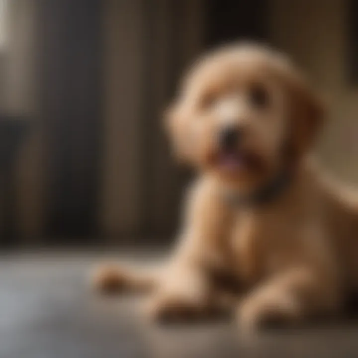 Small standard Goldendoodle engaging in obedience training