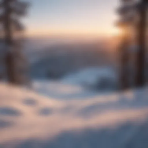 Snow-covered ski slopes at sunrise