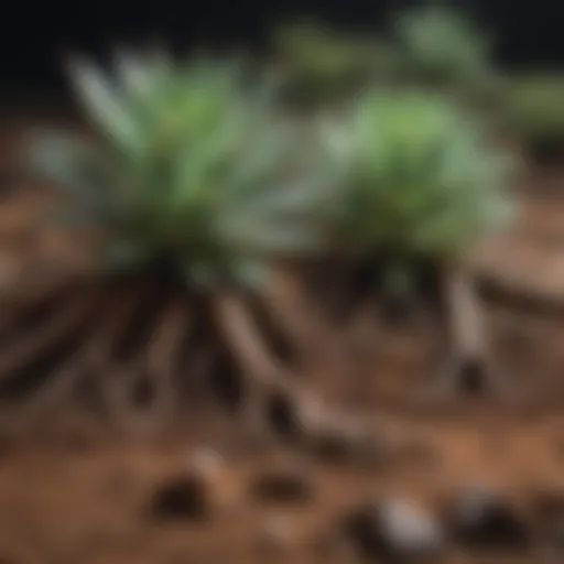 Succulent roots thriving in nutrient-rich soil mix
