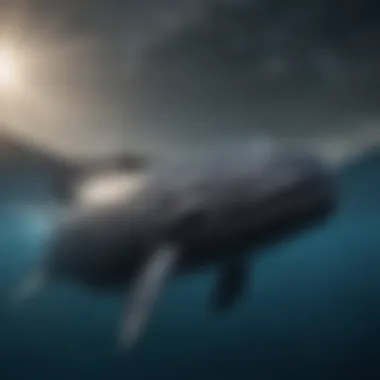 Sperm whale swimming gracefully underwater showcasing its massive body and unique features.