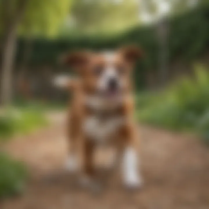 A playful St. James Cavalier Dog engaging with its owner in a vibrant backyard.