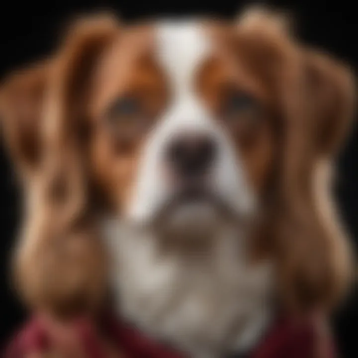 A close-up portrait of a St. James Cavalier Dog, highlighting its expressive eyes and unique coat.