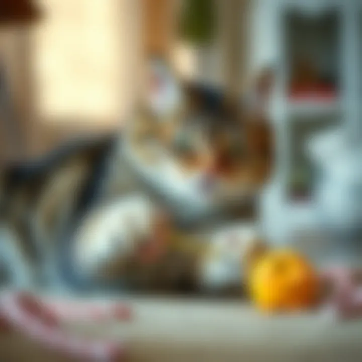 A cat playing with a toy, promoting healthy activity