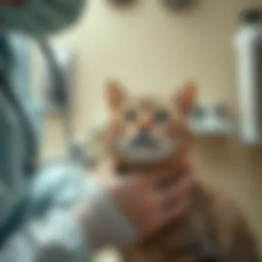A veterinarian examining a cat with care