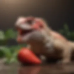 Bearded dragon enjoying a juicy strawberry
