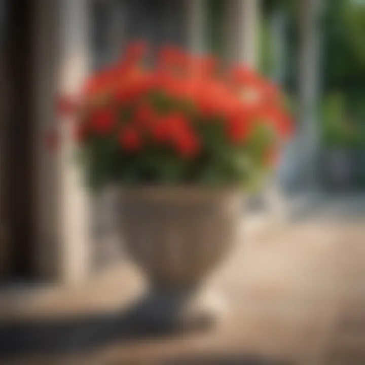 Elegant Geraniums Adorning Front Porch Pots